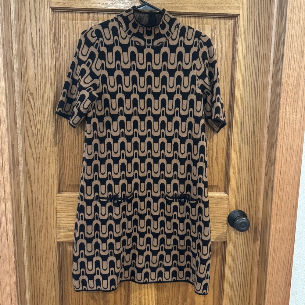 Maeve Anthropologie Geometric Knit Dress Small Mod Mock Neck Retro